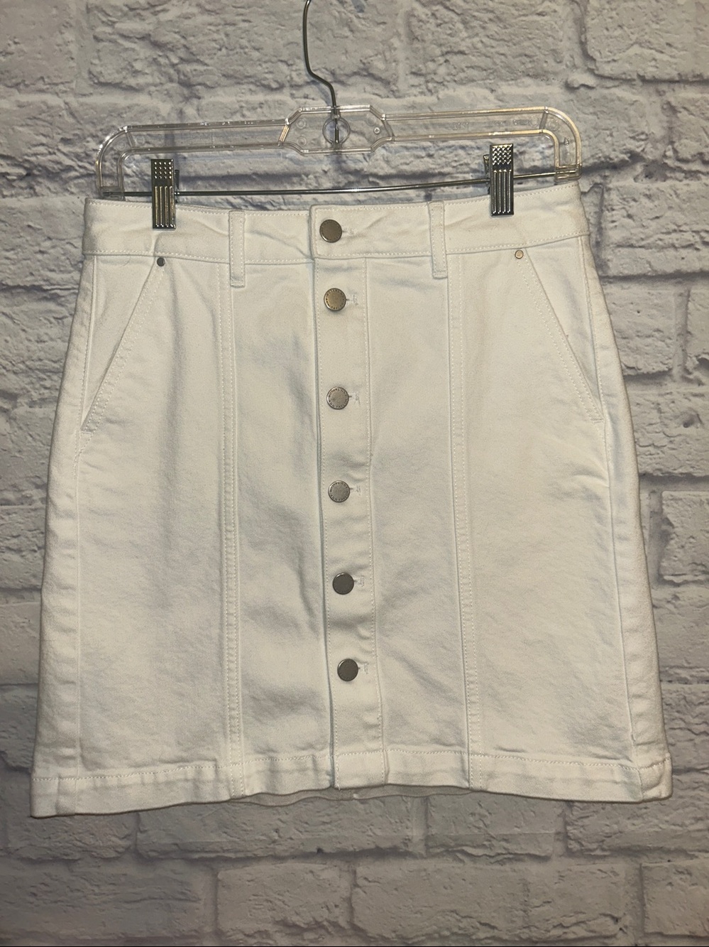 Ann Taylor Weekend Cream Denim Button Front Skirt Size 0